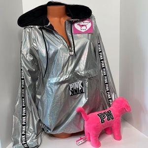 Victoria’s Secret PINK Logo XS/S M/L Anorak Jacket Metallic Shine Pocket